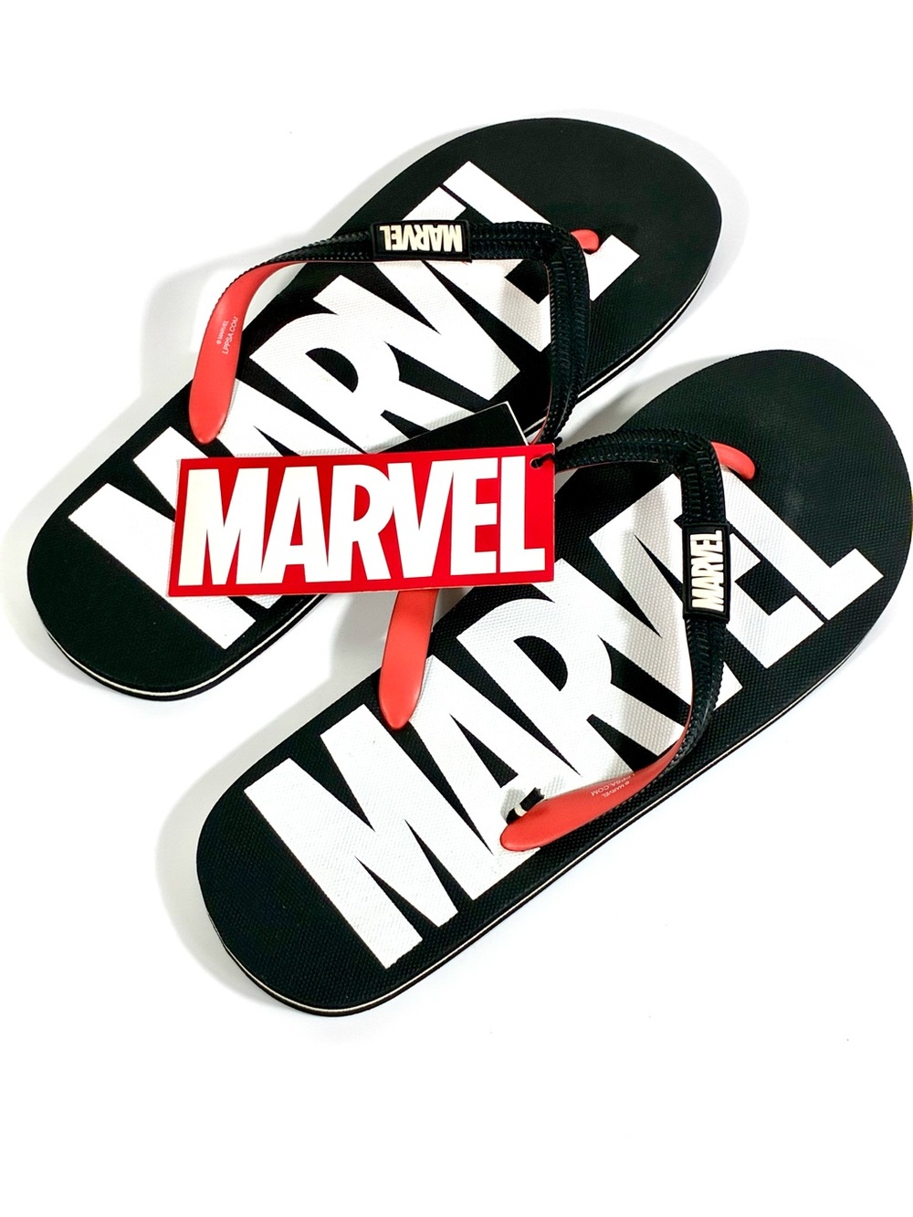 Marvel Comics Men Classic Logo Flip Flops Beach Slides Black White US 9 11 12